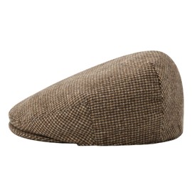 FEINION Men's Wool Tweed Newsboy Ivy Cap Gatsby Golf Flat Hat (T-Houndstooth Coffee, 7 1/2)