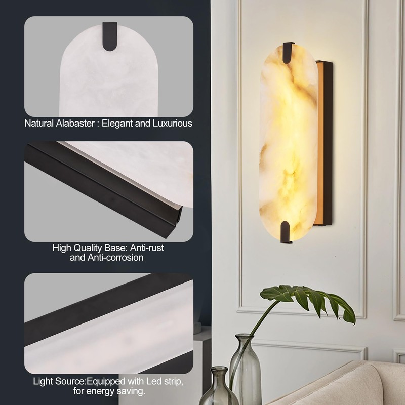 DLUCE 14.17in Alabaster Wall Sconces, Natural Marble Wall Light, Modern
