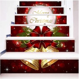 3D Christmas Stair Stickers,Self-Adhesive Xmas Party Home Staircase Decor,Removable Waterproof Stairs Decorations,39.3" w x 7" h x 6pcs (Xmas Bells)