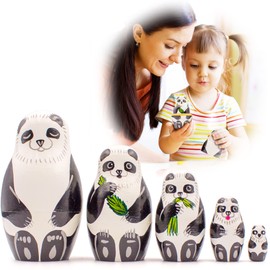 AEVVV Panda Nesting Dolls Set of 5 pcs - Panda Bear Gifts for Girls - Panda Decor - Matryoshka Dolls with Panda Figurines