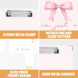 Pink Coquette Bow Clipboard Folio with Storage Pocket for Office Classroom, I'm Just a Girl Preppy Pink Padfolio with Metal Clip for Nurses Students Women, 9.1x12.4 in