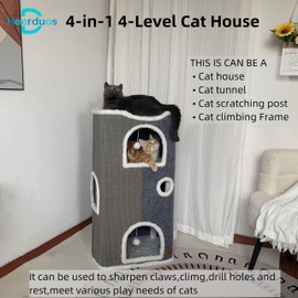 Heerduos 4-Level Cat House for Indoor Cats,Covered Cat Beds and Furniture with Scratch Pad,Hideaway Cave &Cushions,Modern Cat Tower Condo for Multi Small Pet and Large Cats