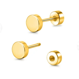 TitanHeart Hypoallergenic Titanium Screw Back Flat Back Dot Stud Earrings 3mm-5mm Simple Classic Helix Tragus Cartilage Earlobe Stud Earrings for Women Men(Gold,4mm)