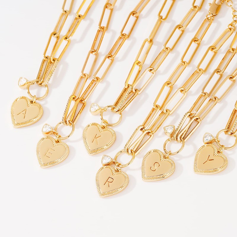 FETTERO Women's 14K Gold Heart Shape A-Z Double Layer Bracelet