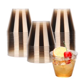 Glowserve 9 oz Clear Plastic Disposable Cups 50 PCS Brown Drinking Glasses for Cold Water Sturdy Plastic Tumblers for Cocktails Cups Bulk for Wedding Thanksgiving Christmas Party