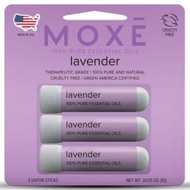 MOXĒ Lavender Essential Oil Nasal Inhaler, Therapeutic No-Mess Aromatherapy, Relaxation, Naturally Calming, Before Sleep Routine, Uplifts Mood, Pure and Undiluted, Made in USA (3 Pack)