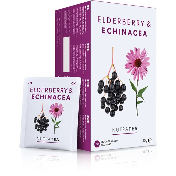 Nutra Tea - Elderberry & Echinacea Tea | Elderberry Tea - Immunity Tea | Immune Tea - 20 Tea Bags - Herbal Tea