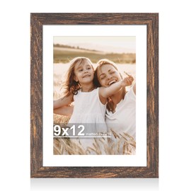 Hongkee 9x12 Picture Frame with Glass, Display Pictures 7x10 with Mat or 9 x 12 without Mat - Wall and Tabletop, 9 by 12 Photo Wooden Frames (Rustic Brown, 1 Pack)