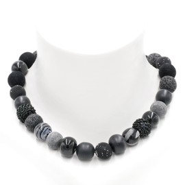 Feliss Handmade Necklaces Made of Pearls, Women's Statement Necklace 45 cm Long in Boho Style. Choker Necklace, Aesthetic Necklace Jewellery. Beads Pearl Necklace for Women in Black with Ceramic