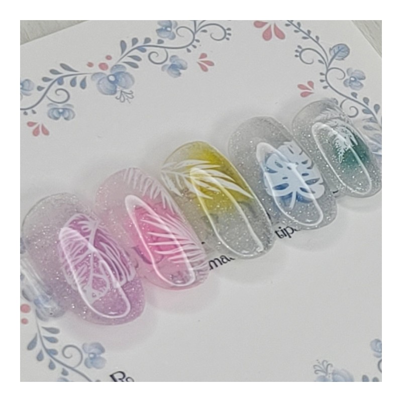 White floral handmade nail tip - Oval S / 화이트