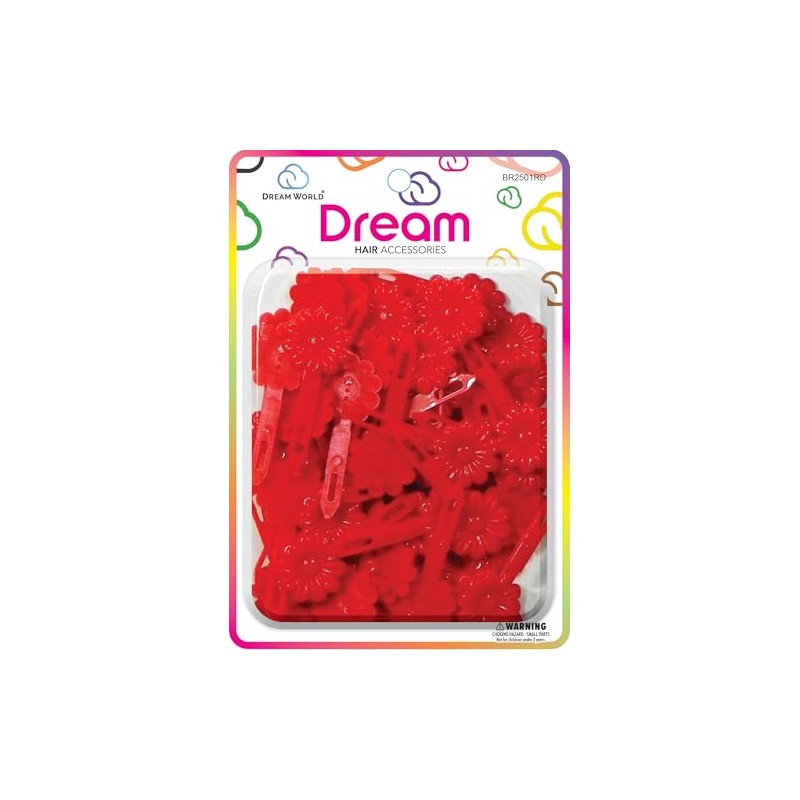 Dream World Self Hinge Barrette Daisy Red 60 Piece Pack