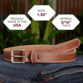 Bullhide Belts Mens Leather Belt for Work, Casual, Dress, 1.50" Wide, Tan, 36"