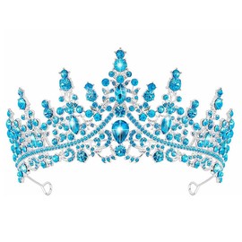 Papoopy Tiara Crown for Women, Headband Hair Accessories for Birthday Wedding Party Costume (D-Blue)