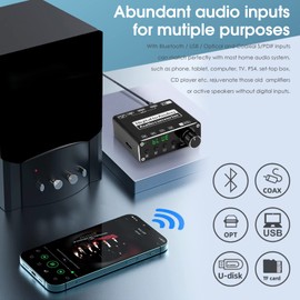 Mini USB DAC Bluetooth Receiver Digital to Analog Converter Audio Adapter with Optical Coaxial Inputs