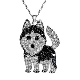 Cute Husky Dog Necklace - Synthetic Black and White Zirconia Accented, Cartoon Dog Design, Trendy Alloy Chain, Fashion Themed Jewelry Accessory for Women, Pet Lover Gift for Birthday and Holiday, Durable and Long-Lasting, Hypoallergenic and Nickel-Free, 