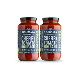 Sonoma Gourmet Cherry Tomato With Basil Pasta Sauce | USDA Organic, Non-GMO, Gluten-Free and No Sugar Added | Made With Fresh Ingredients | 25 Ounce Jars (Pack of 2)