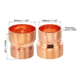 PATIKIL Copper Fitting 45mm to 38mm Inner Diameter Copper Reducer 99.9% Pure Copper Reducing Coupling Pressure Fitting Pipe Tube Connector Adapter with Hot Hot Welding