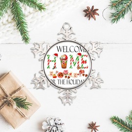 DOREENABE Pewter Snowflake Ornament Hot Chocolate Customized Snowflake Metal Ornament Christmas Winter Hot Cocoa Bar Fresh Baked Cookies Cakes Treats Metal Christmas Ornament Christmas Tree Decoration