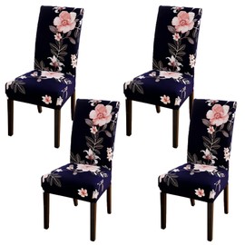 HZDHCLH Chair Covers Set of 4/6 Stretch Modern Chair Slipcovers for Dining Room Kitchen Wedding Party Washable Chair Protector(4pcs, Navy blue Fanghua)