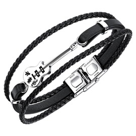 GMHLLES Guitar Bracelet Men Retro Faux Leather Guitar Punk Bracelet Music Enthusiasts Accessory Gifts For Men Women