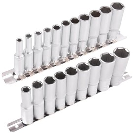 TECPO Socket Spanner Set 1/4 Inch SW 4-13 mm + Socket Set 1/2 Inch SW 10-24 mm Sockets Long Socket Spanner Insert Socket Assortment Hex Key