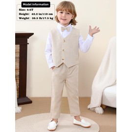 A&J DESIGN Toddler Suit for Boys Gentleman Wedding Church Photoshoot Formal Ring Bearer Outfit Dress Clothes Set Beige 3-4T