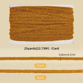 letsinstyle 25 Yards 0.31 Inch Wide Golden Gimp Braid Trim, Polyester Woven Fabric Trims Ribbon, Filigree Curved Lace Ribbons for Sewing Bag DIY Crafts Costume Curtain Lampshades