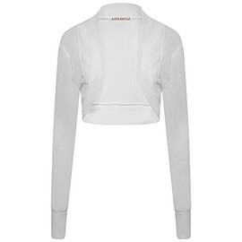 Loxdonz Girls Long Sleeve Bolero Cardigan Shrug Kids Open Front Bolero Shrugs Crop Top (5-6 Years, White)