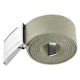 VINTAGE BASICS Unisex Fabric Belt 130 cm Long - 3.8 cm Wide - Men's and Women's Belt - Infinitely Adjustable Canvas Belt - Metal Buckle, Green/Seagrass