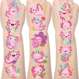 Yoyuspy Axolotl Temporary Tattoos Stickers - 200+ Axolotl Birthday Decorations Axolotl Party Favors Supplies Decor Cute Pink Axolotl Tattoo Temporary for Kids Adults Prizes Rewards Axolotl Gifts