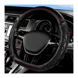 BWBWND Car Steering Wheel Cover, 15 Inches Leather Comfy Grip Steering Wheel Protector with 3D Honeycomb, Anti-Slip D-Shaped Wheel Wrap Cover for Most Vehicles, Car Accessories (Black)