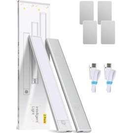 PASOW Under Cabinet Lighting Wireless - Motion Sensor, 3 Color & Stepless Brightness Dimmable,1500mAh Rechargeable Magnetic LED Closet Lights for Kitchen, Pantry, Stairs - 2 Pack (11.8 Inch)