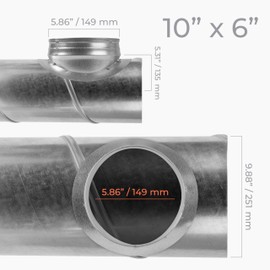 HVAC OV Galvanized Steel Saddle Takeoff – Round 90 Degree Splitter for 10” Duct with 6" Outlet Branch Connector - Range Hood Duct Adapter - Heavy Duty Supply/Exhaust Air Ventilation Duct Work Collar