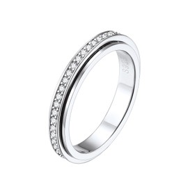 Silvora 925 Silver Spinner Ring Women's 3.5 mm Wide Rotating Cubic Zirconia Fidget Finger Ring Women Men Anti-Stress Wedding Ring Engagement Ring Wedding Ring Size 49.3 (15.7) - 67.2 (21.25), Cubic