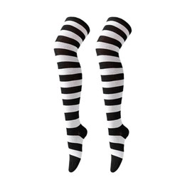 LUZTACT Long Striped Socks Over Knee Thigh High Stockings for Women Girls Cosplay Costumes Party Supplies (Wide stripes, White and Black)