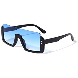 Genoa Rimless Flat Top Square One Piece Shield Sunglasses (Blue)