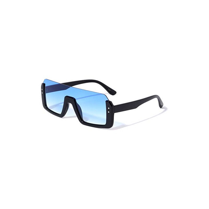 Genoa Rimless Flat Top Square One Piece Shield Sunglasses (Blue)