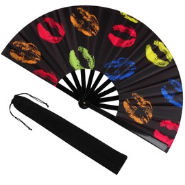 Cakmecwy Large Folding Hand Fan for Line Dance, Men/Women Rave Hand Fan, Clack Popping Fans for Boots On The Ground Dance, EDM, Wedding, Party (Lip)