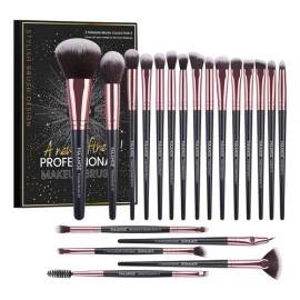 Brochas De Maquillaje Kit 20 Pcs Para Maquillaje Profesional Color Negro