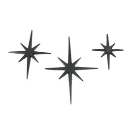 Zeckos Set of Three Black Cast Iron 8 Pointed Wall Hangings Mid Century Modern Stars MCM Decor Accents - Easy Install - Ideal for Vintage, Beach, or Nautical Themes