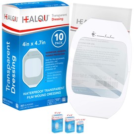 Transparent Film Dressing 4" x 4.75" (10 Pack) - Waterproof Adhesive Wound Bandages for Post-Surgical Shower, IV Shield, Tattoo Aftercare, Clear Breathable Dressing Patches by HEALQU