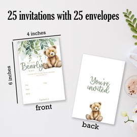 FRRCREU We Can Bearly Wait! Baby Shower Invitations, 25 Pcs Greenery And Little Bear Invites With Envelope For Boy Or Girl Baby Shower, Gender Reveal Games, Baby Shower Decoration, Party Favor - B04