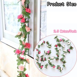 Floral Garland, Pink Flower Decoration, Artificial Flower Garland, 7.87ft Long, Perfect for Wedding, Wall, Bedroom, and Outdoor Garden Decor