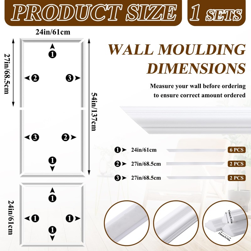 Pangda Peel and Stick Wall Molding Kit, 3D Premade Accent