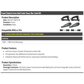 Marketplace Auto Parts Front Upper and Lower Control Arm Ball Joint Sway Bar Link Kit - 6 Piece - Compatible with 1965-1966 Ford Mustang