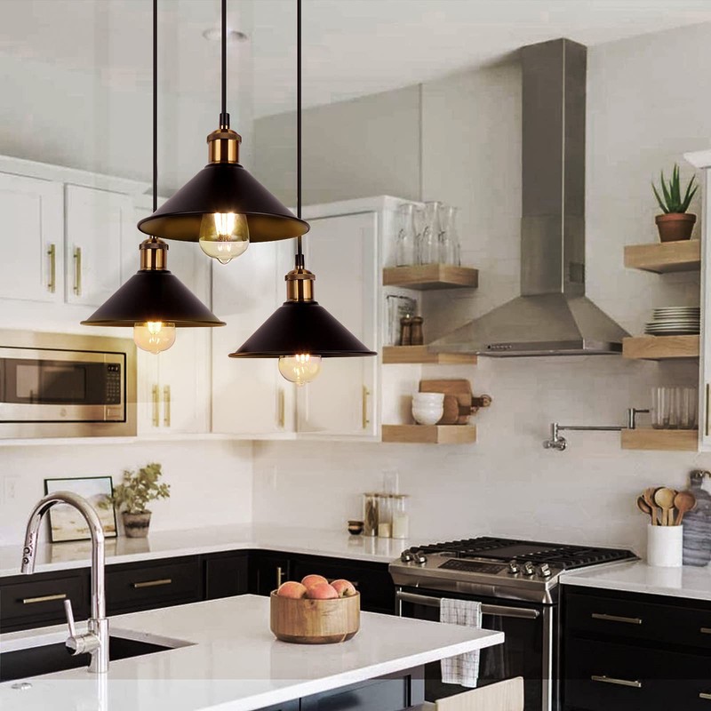 FIRVRE 3-Lights Industrial Pendant Light, Black Adjustable Metal Pendant Lights,