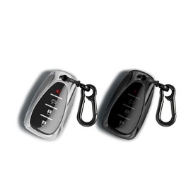 For Chevy Key Fob Cover with Keychain, 2PCS Transparent black TPU Key Case Shell for Equinox Malibu Traverse Blazer Camaro Impala Cruze Volt Bolt Sonic Trax Tahoe Key protection case accessories