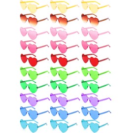 Loccmat 30 Pairs Heart Shaped Rimless Sunglasses,Candy Color Frameless Glasses,Transparent Heart Sunglasses for Women (10 Multicolor)
