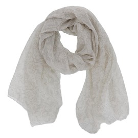 Cozzy Land Women's Detailed Floral Print Oblong Scarf in White