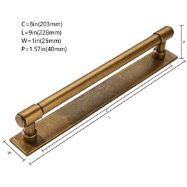 khtumeware 5 Pack 8 Inch(203 mm) Center to Center Antique Brass Cabinet Pull Backplate with Base Plate Zinc Solid Vintage Kitchen Cabinet Handles Drawer Pulls Cabinet Hardware